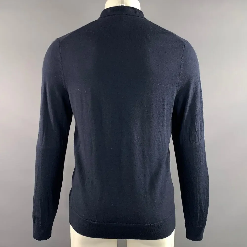 THEORY Size M Navy Knit Merino Wool Blend Full Zip Sweater